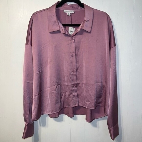 And Now This Tops - And Now This Button Down Silky Boxy Fit Blouse Top Party Event Size XXL NWT
